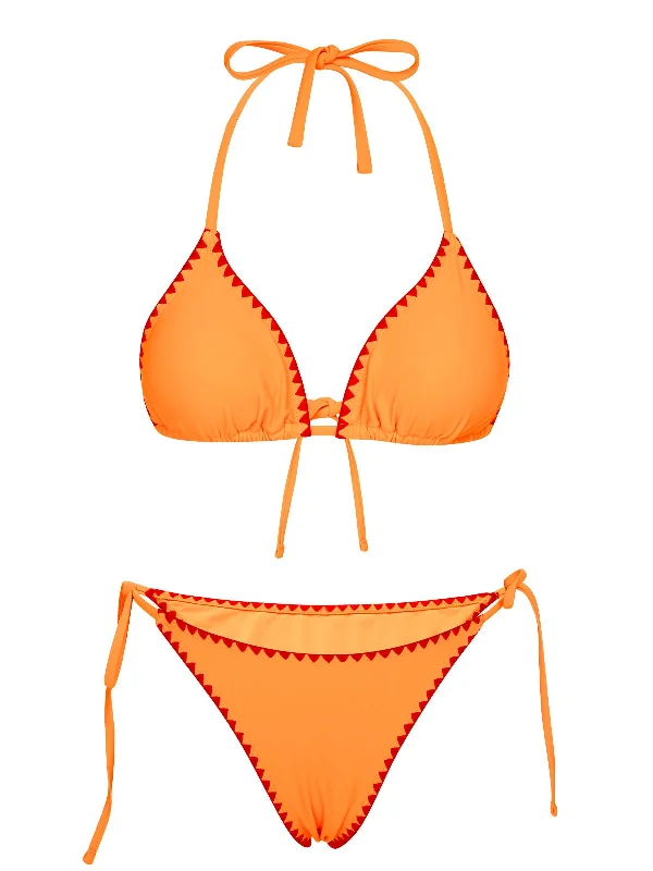 Orange Red 1930s Spaghetti Strap Halter Bind Bikini Youthful Women's Pop