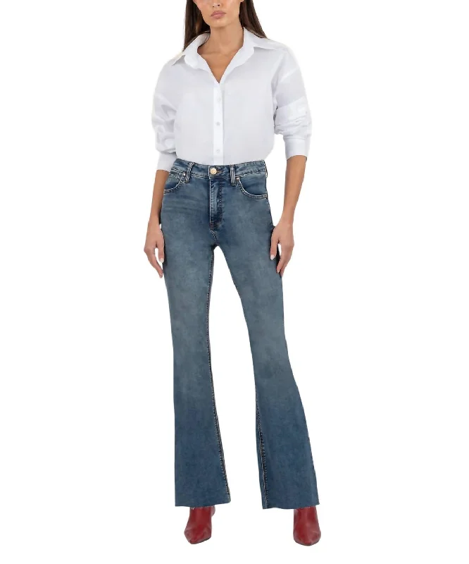 Stella High Rise Fab Flare Raw Hem Jeans In Debonairly Geometric