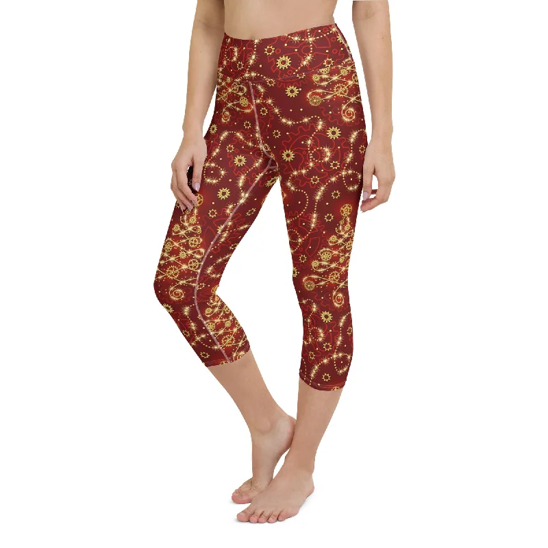 Steampunk Christmas Yoga Capris Practical Women's Multi - 