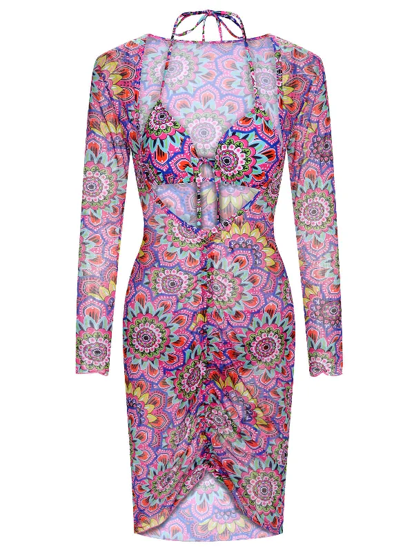 Multicolor 1930s Mandala Bikini Set & Cover-Up Cozy Women's Winter
