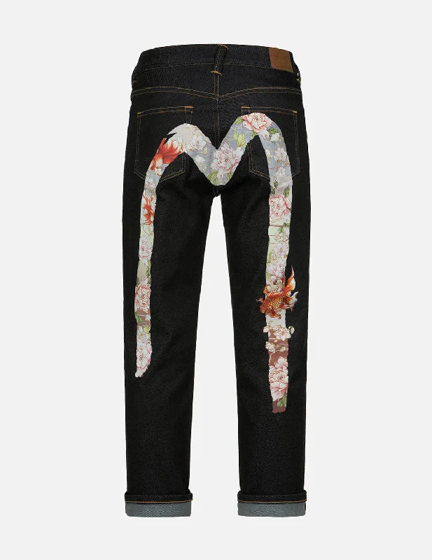 Embroidery Goldfish and Floral Flow Brushstroke Daicock Print Boyfriend Jeans Confident Women's Power Embroidery Goldfish and Floral Flow Brushstroke Daicock Print Boyfriend Jeans Confident Women's Power
