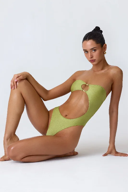 Embellished Cut-Out Bandeau Swimsuit in Pear Green Athletic Women's 