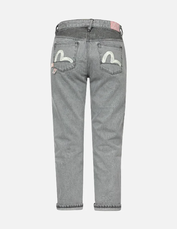 Seagull Print Boyfriend Jeans Geometric