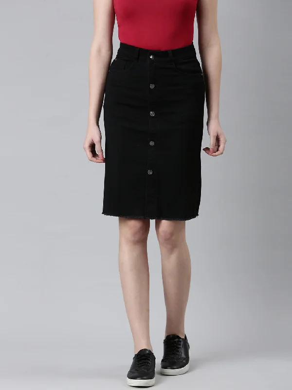 Women Black Solid Pencil Skirt Cozy Women's Winter