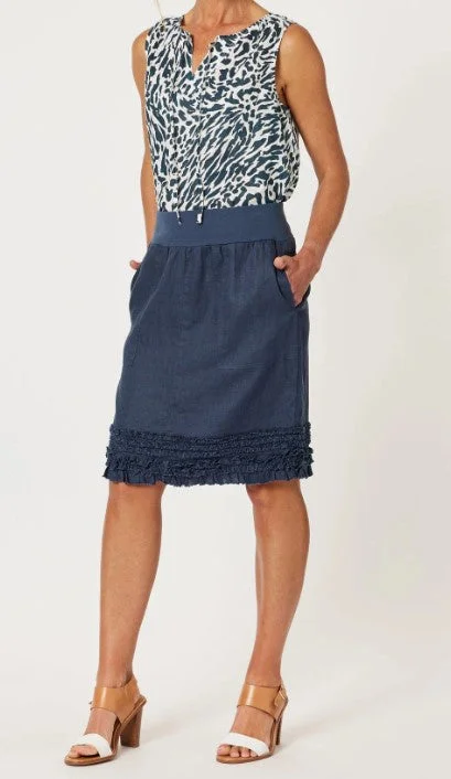 Ruffle linen skirt navy Sporty Women's Athleisure 