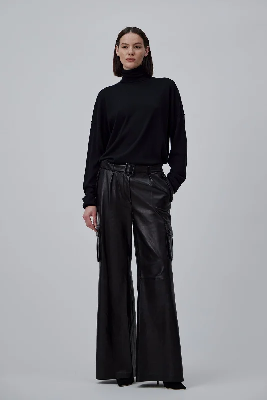 TRACK LEATHER PANTS IN GLOSSY BLACK Monochromatic All - in - one