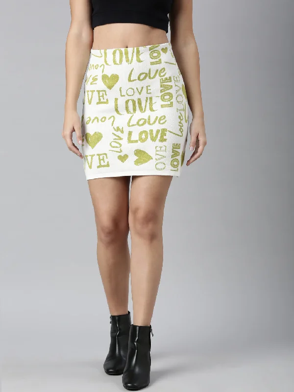 Women Self Design Green Pencil Mini Skirt Business