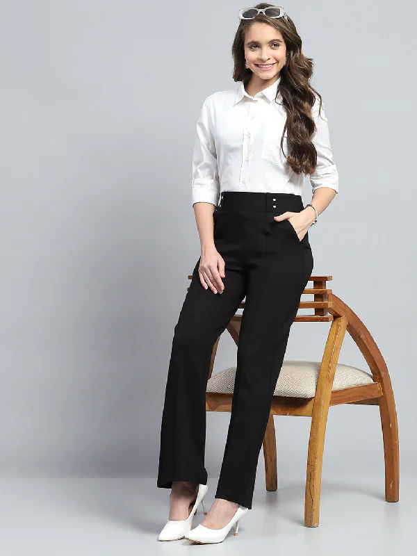 Women Black Solid Regular Fit Trouser Sophisticated Women's 