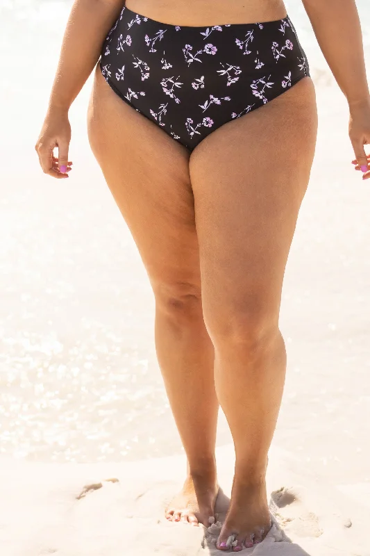 Feeling Fine And Sandy Swim Bottom, Black Floral Elegant Women's Formal 