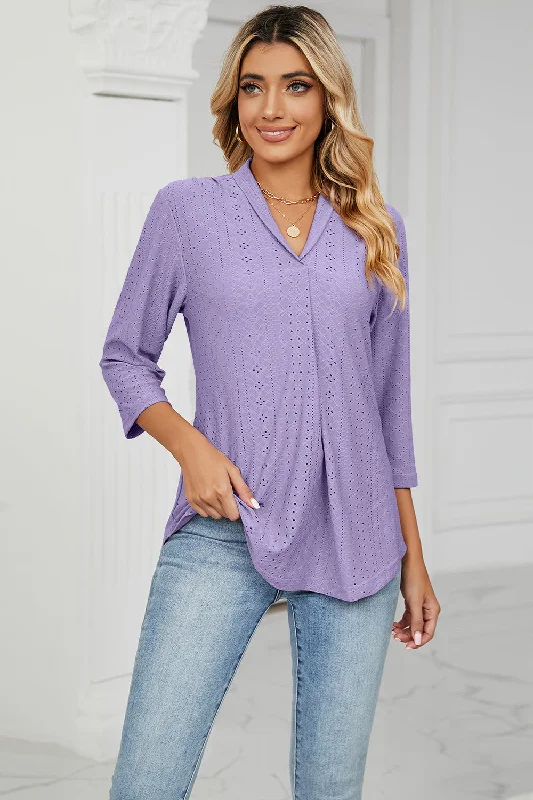 Eyelet Three-Quarter Sleeve Blouse Sharp Women's Italian