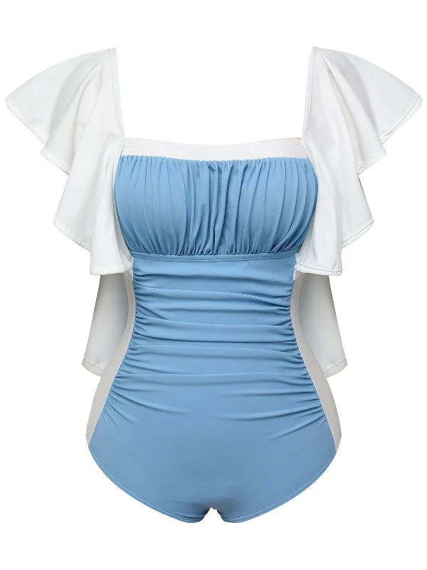Light Blue 1960s Backless One-piece Swimsuit Youthful Women's Anime - inspired