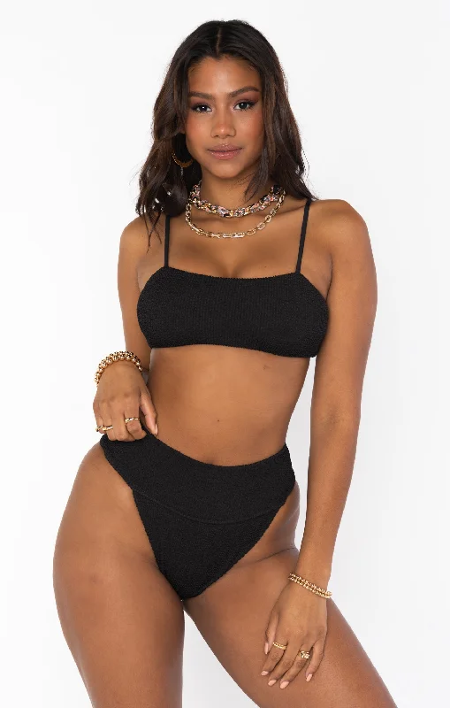 Del Rey Bottom ~ Black Scrunch Polished Women's Silk