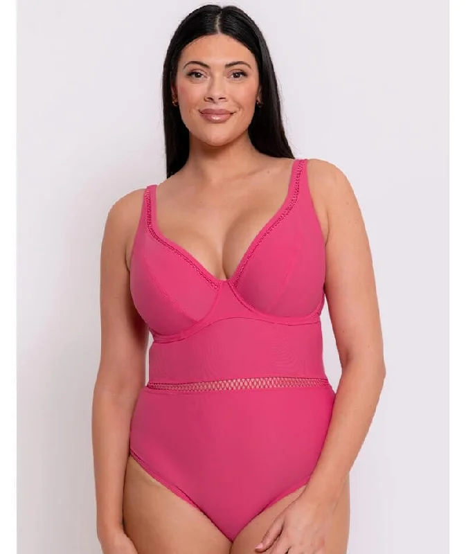 Curvy Kate First Class Plunge Swimsuit - Pink Business
