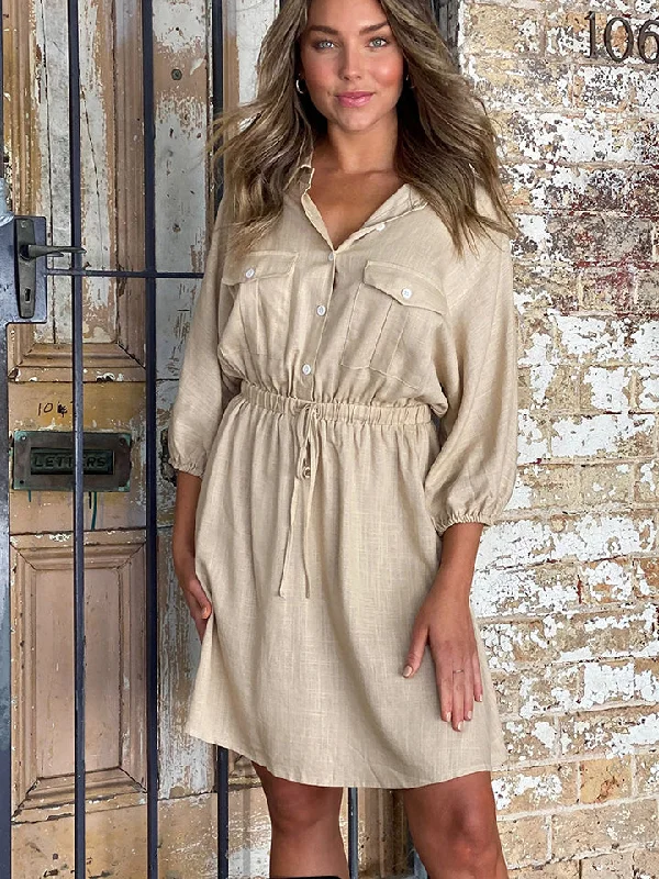 Collared Neck Buttoned Mini Dress Cool Women's Skate