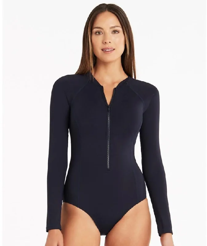 Sea Level Eco Essentials Long Sleeve A-DD Cup One Piece Swimsuit - Night Sky Cool Women's Skate