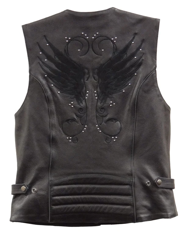 Milwaukee Leather XS1293 Ladies ‘Winged’ Solid Black Studded Leather Vest Business