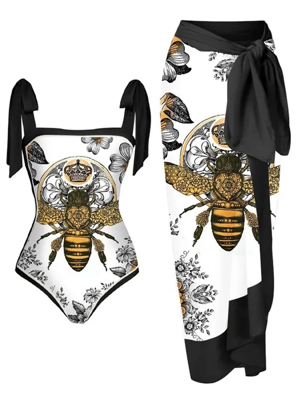 Black & White 1950s Bee Swimsuit & Cover-up Adventure