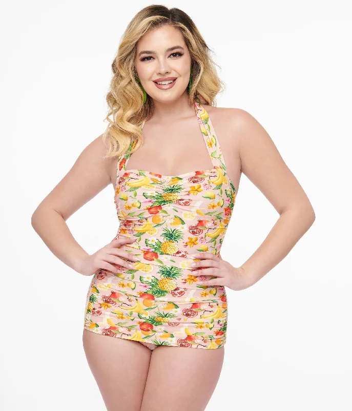 Esther Williams 1950s Light Pink & Fruit Print One Piece Swimsuit purpose