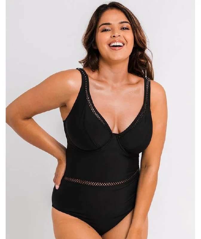 Curvy Kate First Class Plunge Swimsuit - Black Classic Women's Pin - striped