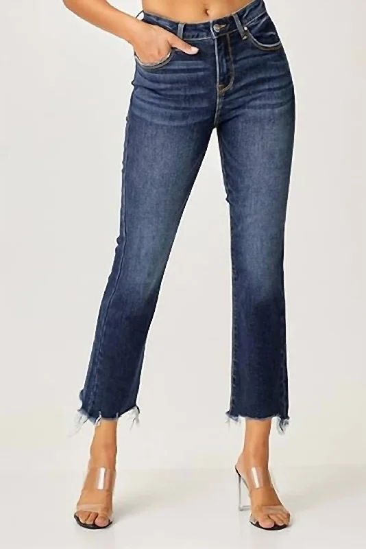 High Rise Straight Leg Jean In Dark Blue Elegant Women's Formal 