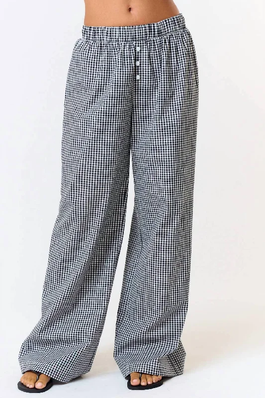 Gingham Wide Leg Lounge Pants In Black Sporty Women's Athleisure 