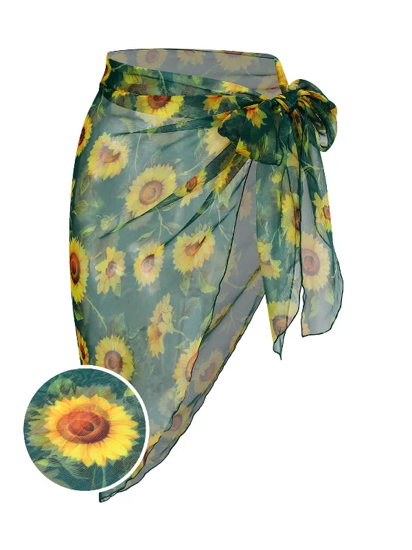 Green 1940s Chiffon Sunflowers Cover-up Business
