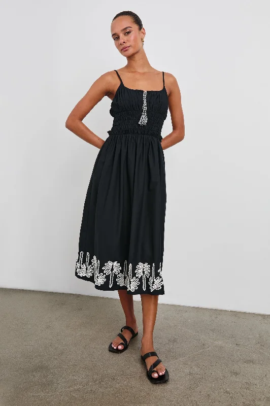 BAJA DRESS - BLACK IVORY PALM TREES Monochromatic All - in - one