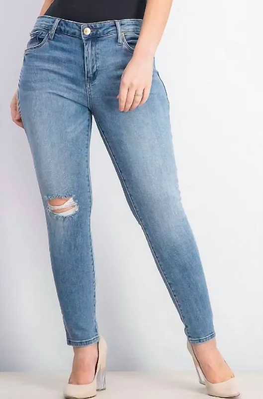 Emma 9" Distressed Mid Rise Ankle Skinny Jeans In Blue Elegant Women's 