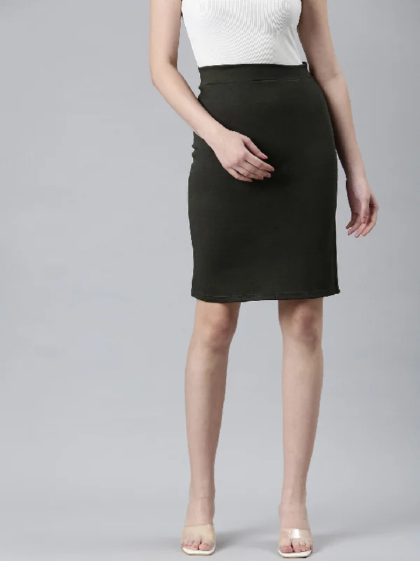 Women Olive Solid Pencil Skirt Australian Beach