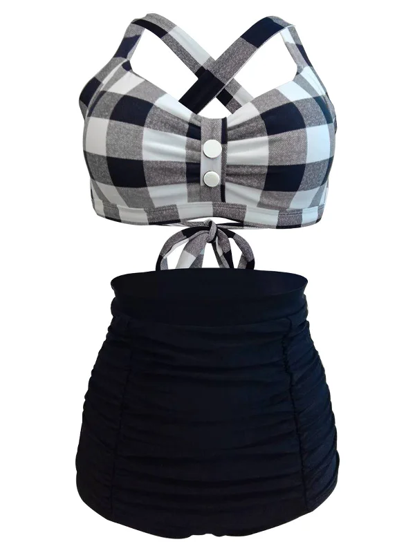 1950s Plaid Criss Cross Pleated Bikini Australian Beach