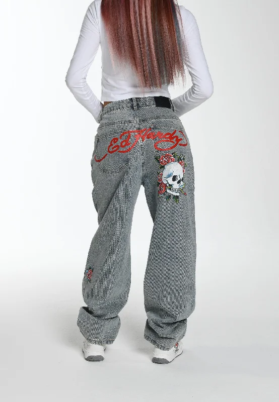 Womens Blooming Death Relaxed Denim Trousers Jeans - Blue Country