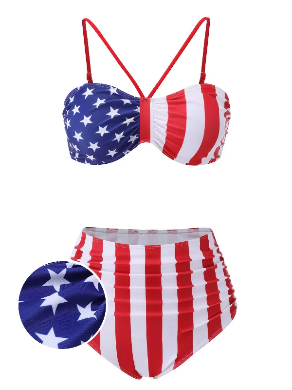 1940s Flag Independence Day Patchwork Swimsuit Gym