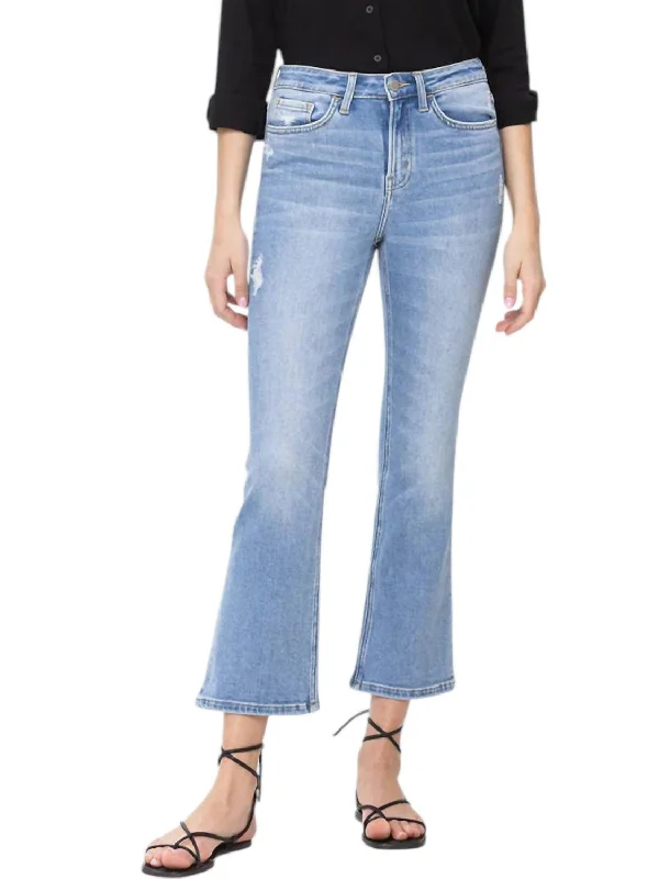 Sprightly High Rise Crop Flare Jeans In Blue Classic Women's Pin - striped