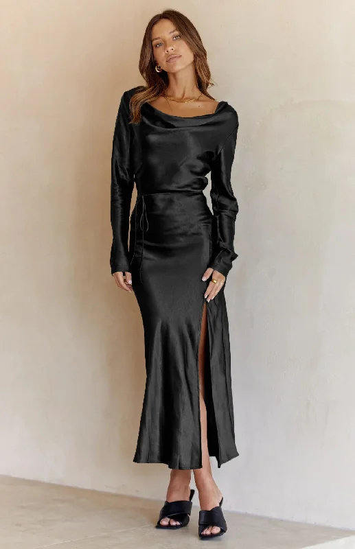 Cowl Neck Long Sleeve Maxi Dress Preppy Women's College