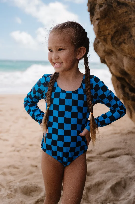 Mini Surfer Girl One Piece | Blue Check Elegant Women's Formal 