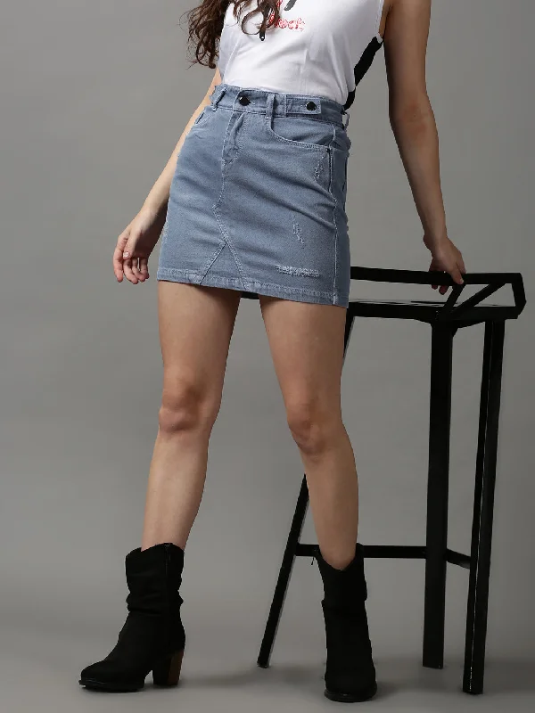 Women's Blue Solid A Line Skirt Practical Women's Quick - dry
