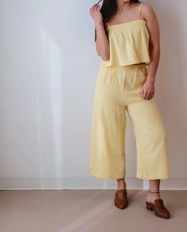 Bird Song Wide Leg Crop Pant In Yellow Cozy Women's Sherpa - lined