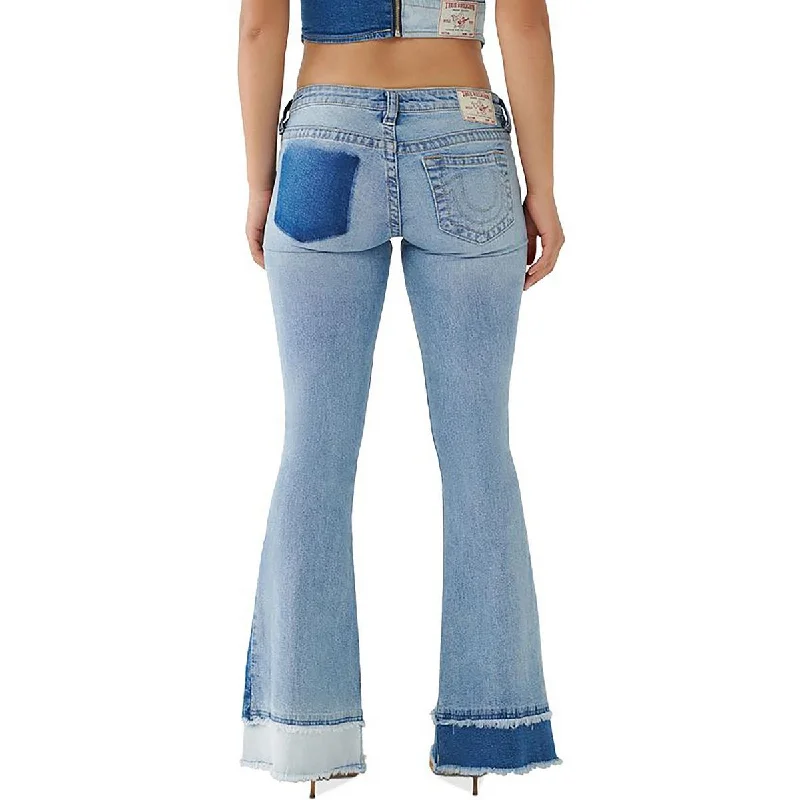 Womens Patchwork Low Rise Flared Jeans Contemporary 