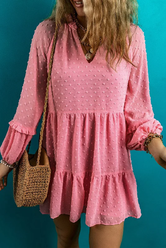 Swiss Dot V-Neck Long Sleeve Mini Dress garde