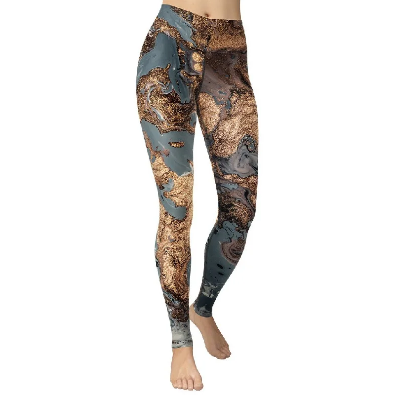 Bronze Marble Print Yoga Leggings Dapper Women's 1920S