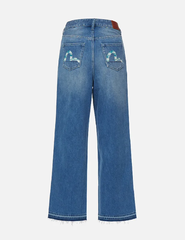 Daruma-pattern Seagull Print High-waist Loost Fit Jeans Classic Women's Pin - striped