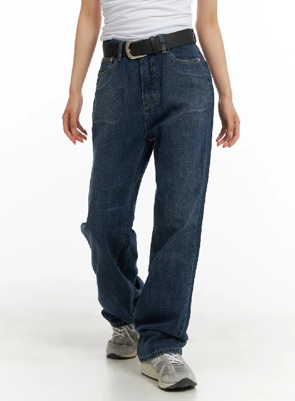 Washed Straight Jeans CA408 Laid - back Women's Style