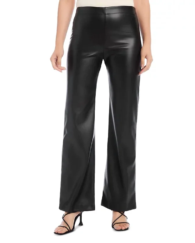 Wide Leg Faux Leather Pull On Pants In Black Country