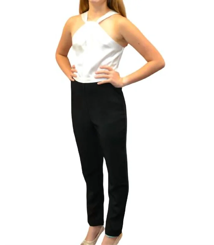 Priscilla Halter Top Twofer Jumpsuit In Black & White Sleek Women's 