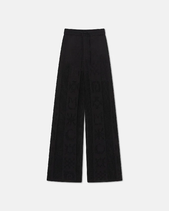 Wardon - Paper Crochet Cropped Wide-Leg Pants - Black Laid - back Women's Style