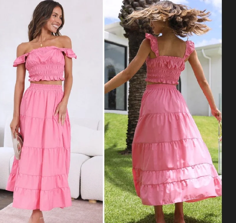 Pale Pink long skirt Feminine Women's Style 