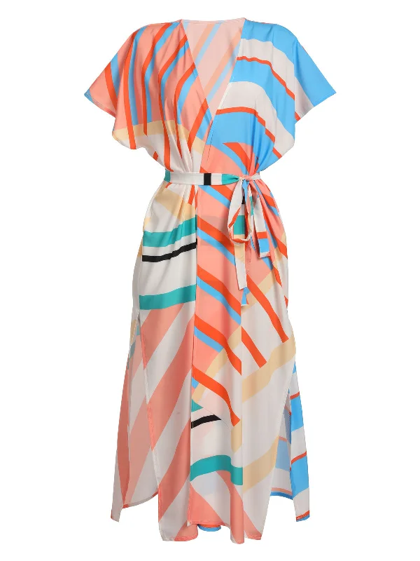 Bohemian Kimono Stripe Lace-Up Cover Up Sleek Women's 