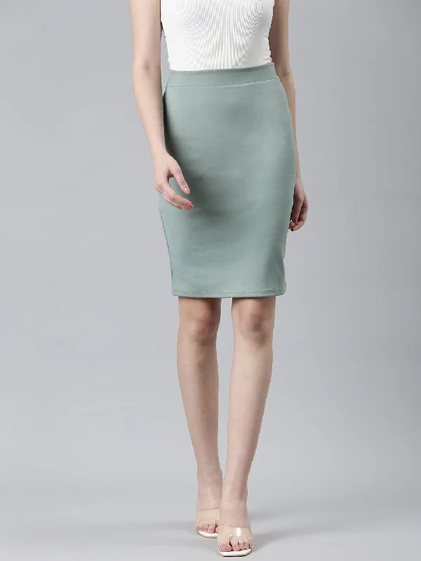 Women Sea Green Solid Pencil Skirt Unique Women's Upcycled