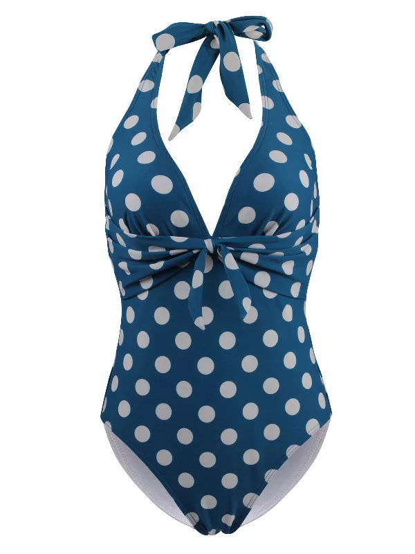 Halter Polka Dot One-Piece Swimsuit Tough Women's Military - inspired