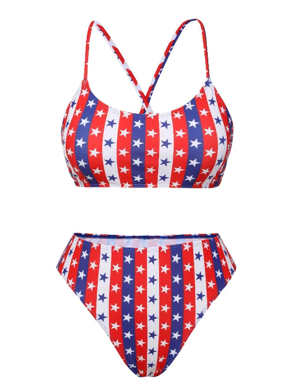 1960s Spaghetti Strap Independence Day Swimsuit Modern Women's 